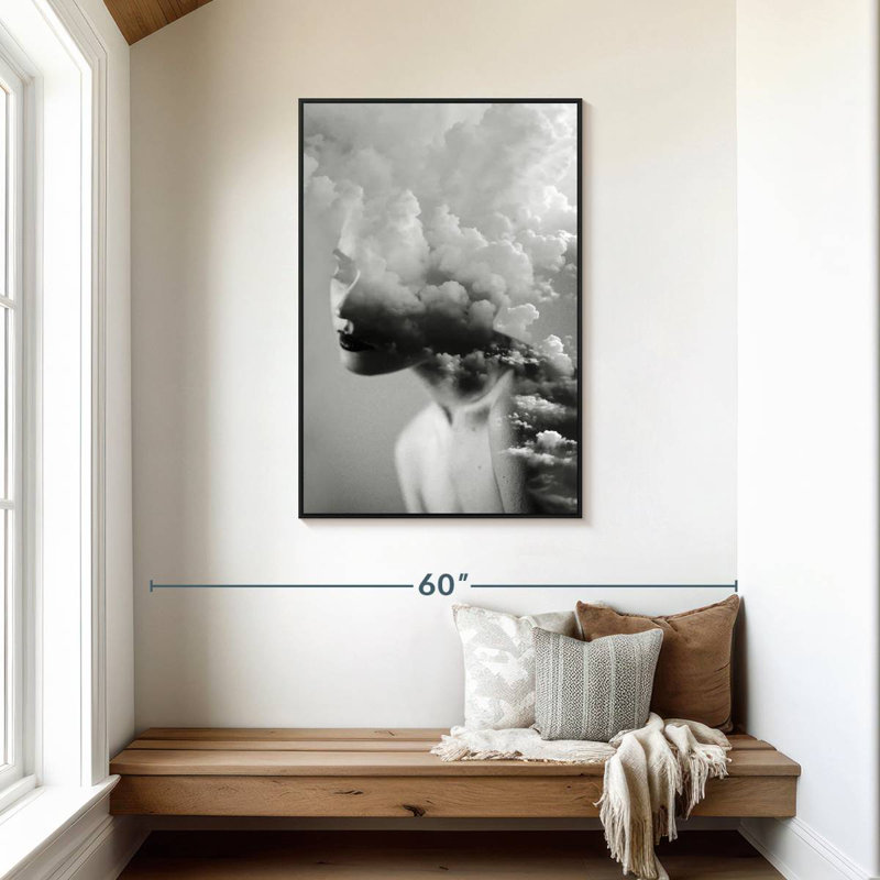 Nuageux, Cadre flottant noir, 29 po x 43 po
