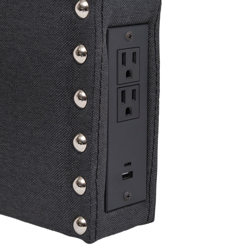 Contoured Headboard With 2 Power Outlets, 1 USB And 1 USB-C Port, Grey