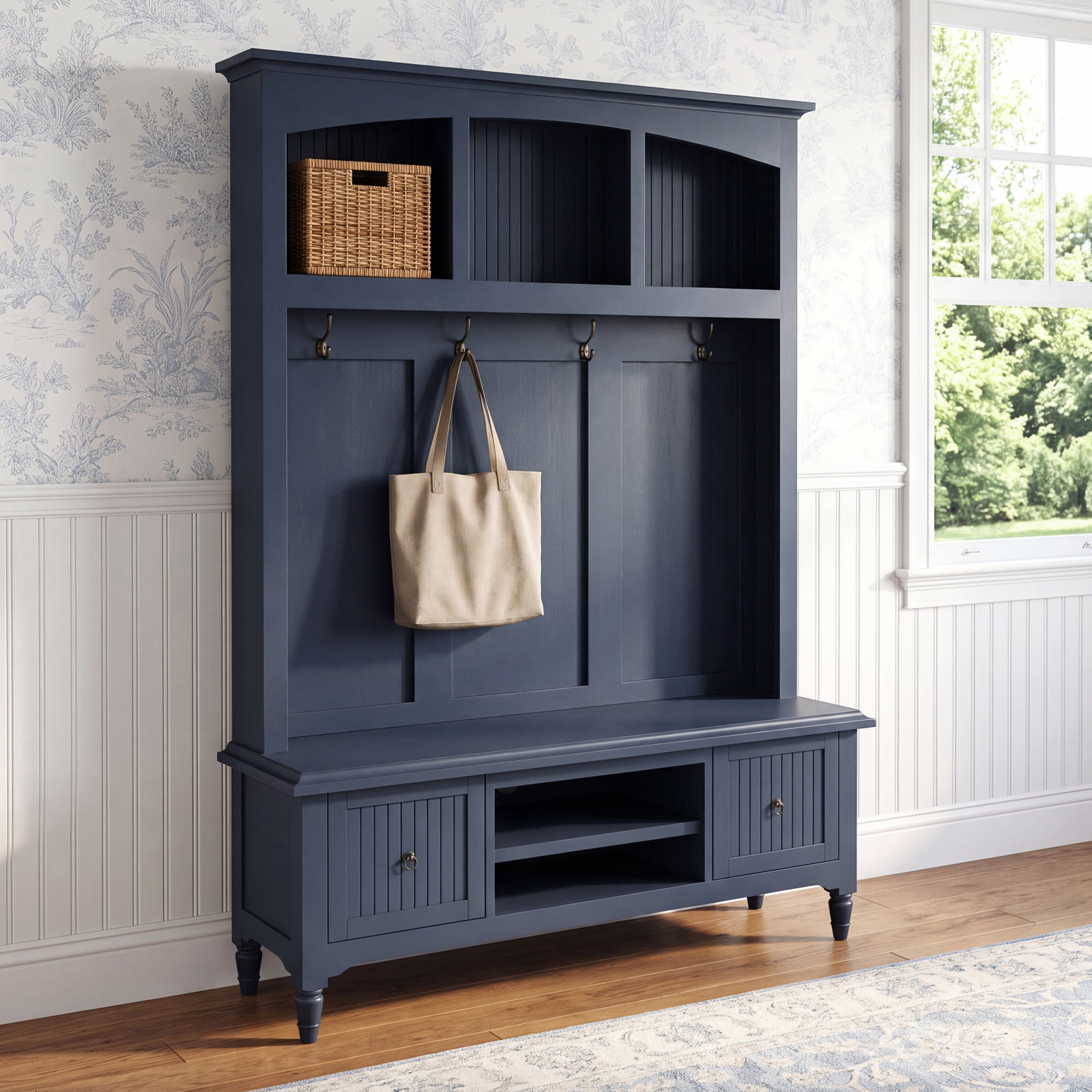 Pearce Hall Tree with Bench, Navy