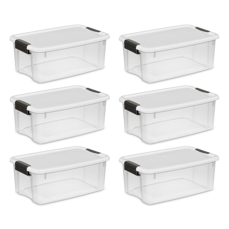 Sterilite Clear Plastic Stackable Storage Bin with White Latch Lid, 7'' H x 12.25'' W x 18.125'' D