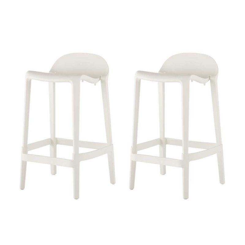 Gardunio Low Back Stool, Set of 2, White, Counter Stool (26” Seat Height)