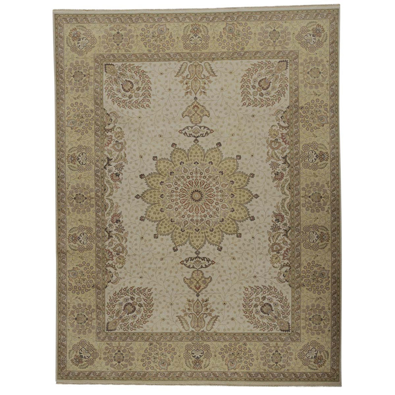 Tapis oriental unique en laine noué à la main de 9 pi x 11 pi 8 po beige / brun / olive
