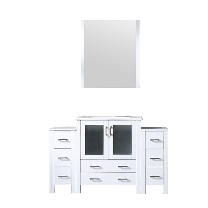 Blanc 54 po W Meuble-lavabo avec armoires latérales, miroir inclus 28, comptoir en céramique à fermeture douce, surface à gratter, meuble-lavabo large à tiroirs larges, comptoir, fermeture de miroir, assez de rangement pour
