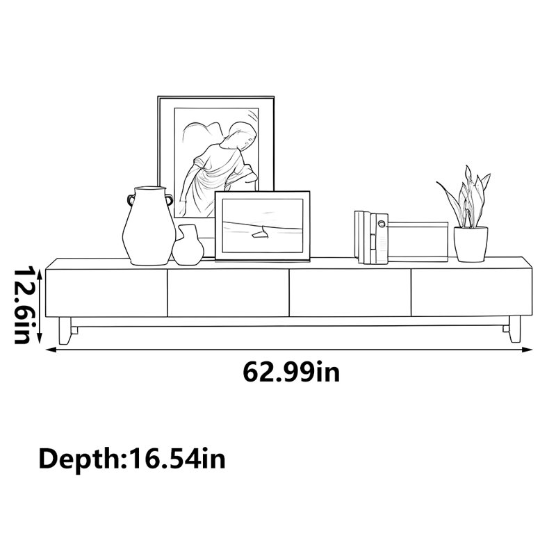 Meuble télé moderne et simple en bois massif, 62.99"