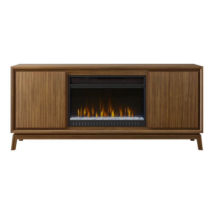 Warsama Mid-century Modern Fireplace Console, Entertainment Storage, TV Stand, Fully Assembed, Brown, 28" H x 64" W x 15" D