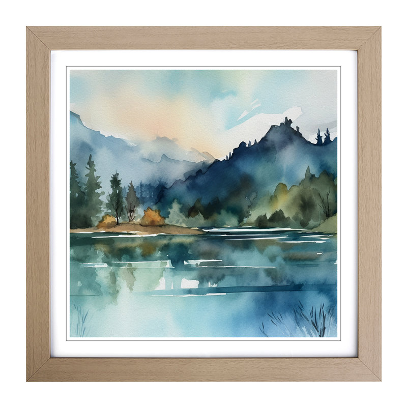 Lake Watercolour No.3 - Single Picture Frame Print, Oak