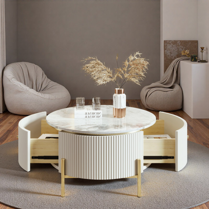 Accent Table, Round Coffee Table with 2 Storage Drawers