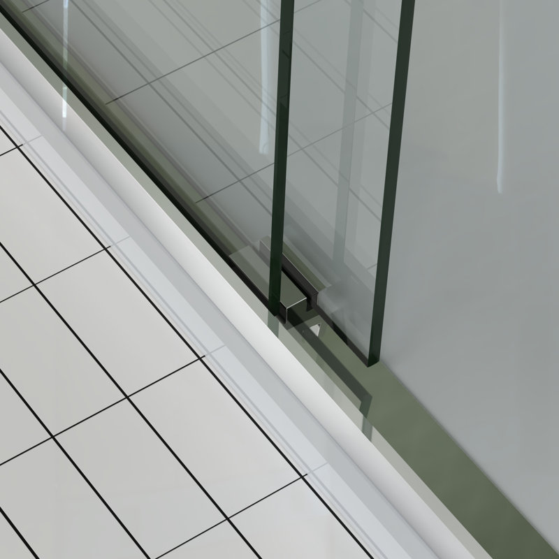 60" Wide And 70" High Aluminum Frame Bypass Bathroom Sliding Door With Double Handle As Towel Rail, - Crash Angle, Mute Rollers, Easy To Install 56 Adjustable Width 8mm & Tempered Glass, Stainless