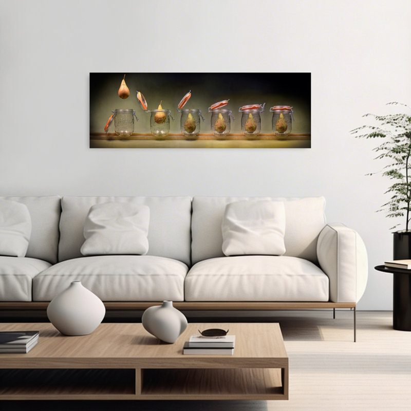 Art mural contemporain conservant des poires dorées rustiques, H 16 po x l 48 po