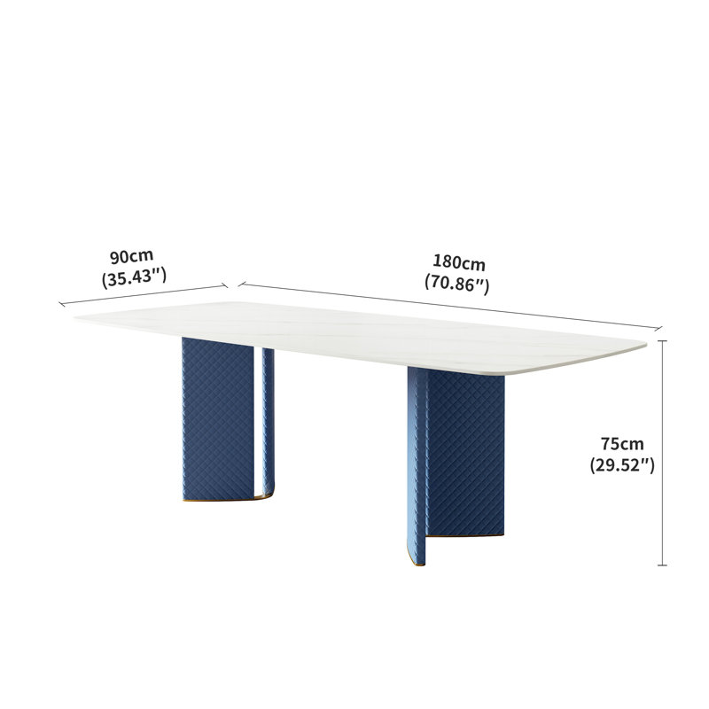 Table de salle à manger luxueuse en acier inoxydable avec plaque de pierre exquise et cuir tissé élégant