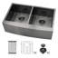 Évier de cuisine à double cuve en acier inoxydable à double cuve (50/50) - 36 po x 21 po x 10 po à tablier frontal en acier inoxydable de calibre 16 avec deux cuves profondes de 10 po