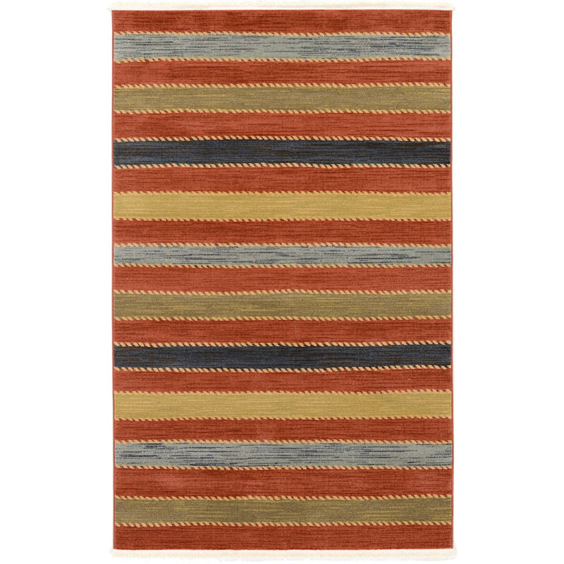 Tapis à motif rayé rouge Frederica, Rectangle 2 pi 2 po x 3 pi