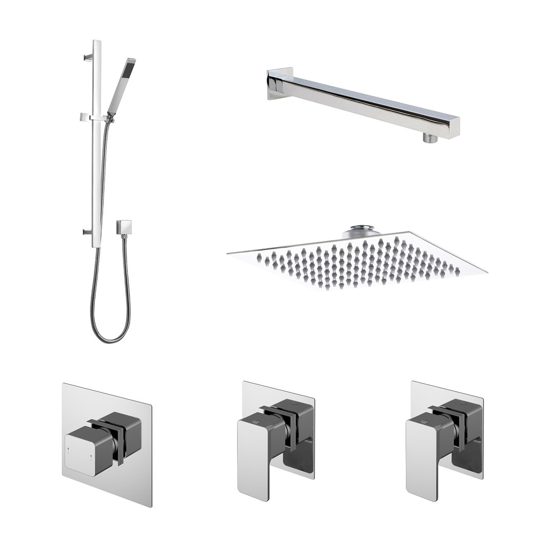 Nuie Chrome Windon 2 Outlet Concealed Thermostatic Shower Bundle Including Fixed Head With Wall Arm And Slide Rail Kit | | Brass | 200Mm X 685Mm X 350Mm - Image 2