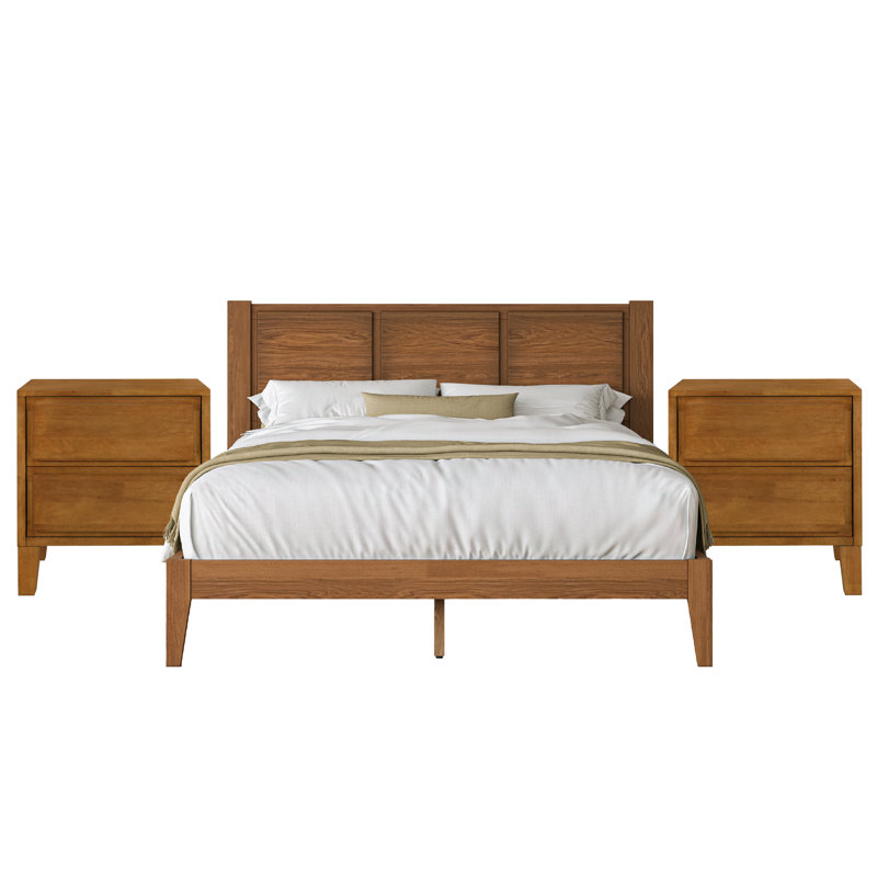 Ensemble de chambre à coucher Knighten, Grand lit, 3 Pcs: Bed, 2 Nightstands, Noyer