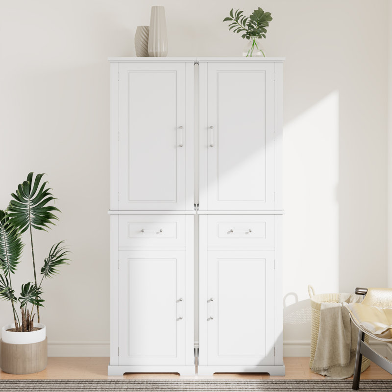 Ensemble de 2 grandes armoires de rangement pour salle de bain, blanc