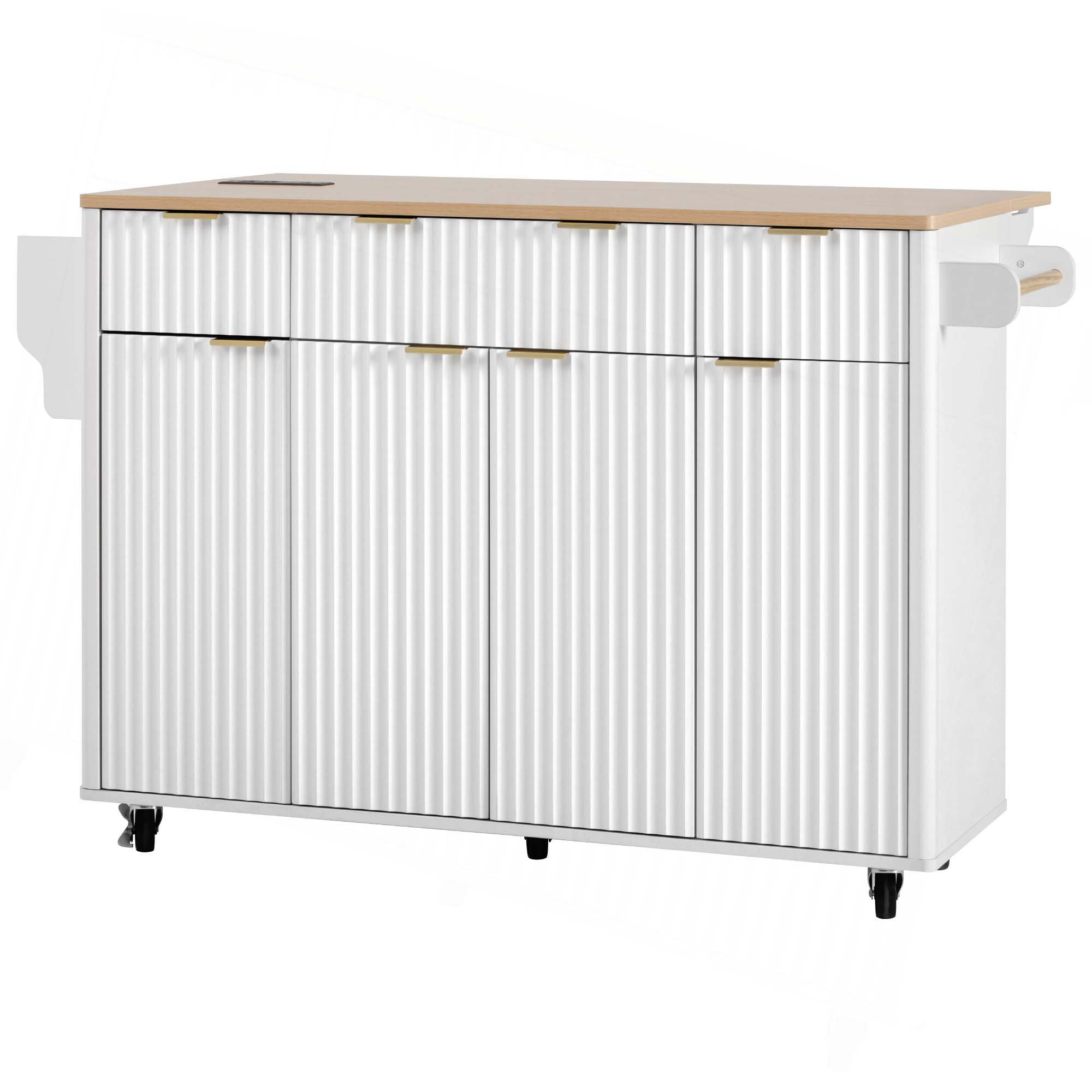 Latitude Run® 55.5" Fluted Kitchen Island With Drop Leaf, Power Outlet ...