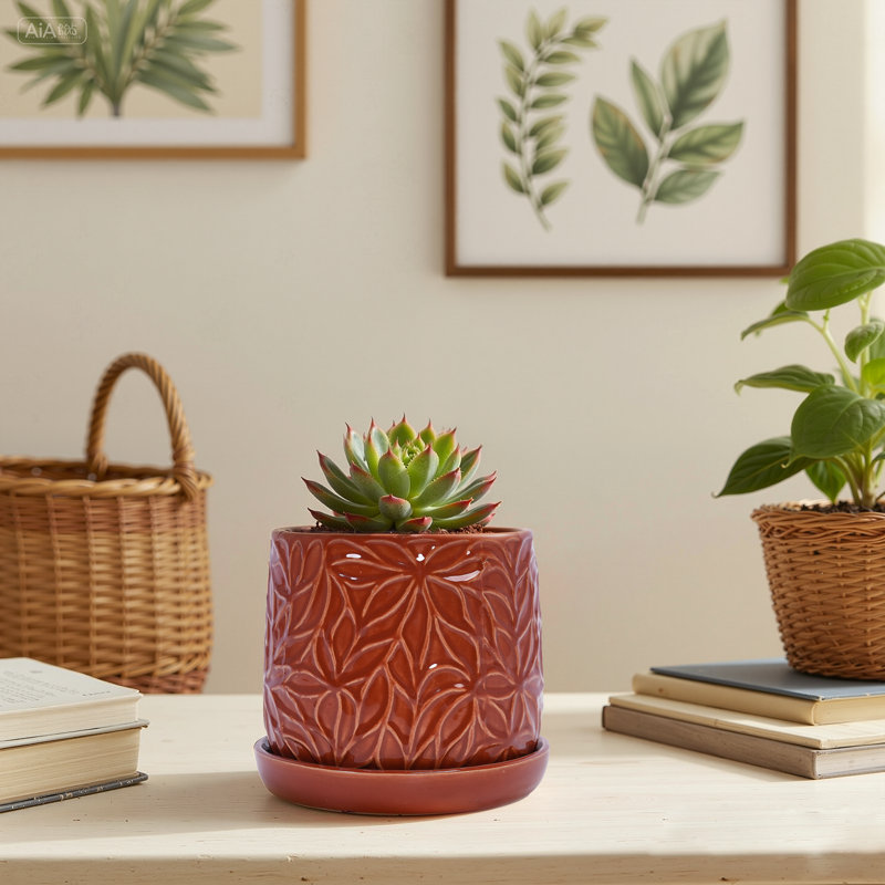 8" Outdoor Indoor Modern Ceramic Pot Planter Decorative Planter with Drainage Hole Patio Flower Pot for Garden Living Room Set of 2