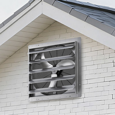 18 Inch Shutter Exhaust Fan Wall Mounted Automatic Louvers Silver, Sturdy Steel Housing, 3051 CFM Low Noise, AC Motor, Ventilation and Cooling for Attic, Garage, Barn, Greenhouse, Workshop