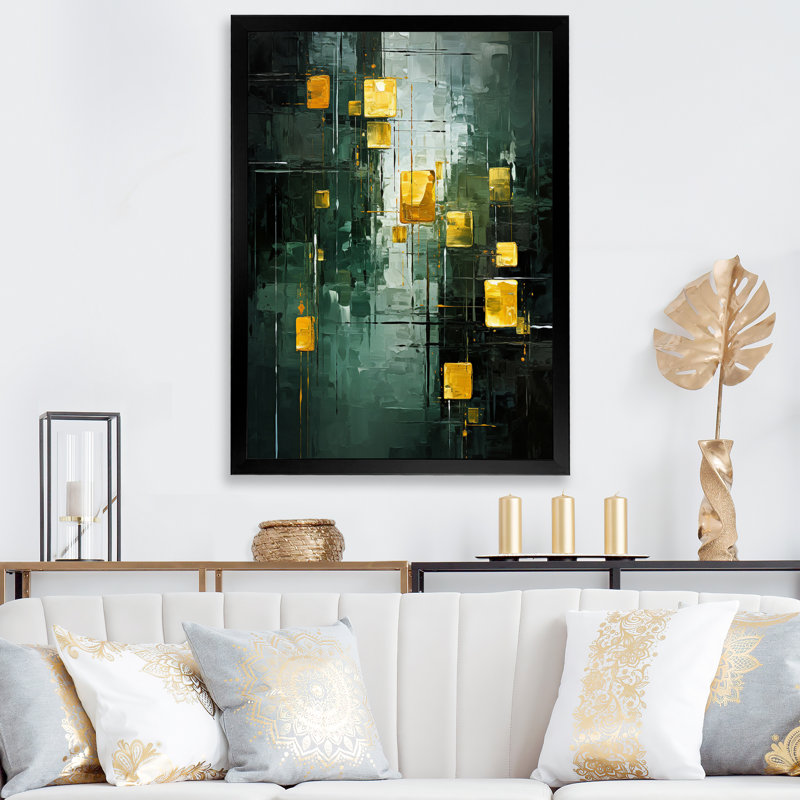«Emerald Reflections Abstract Cubist», reproduction d'art sur toile, H 20 po x l 12 po x P 1 po, Cadre simple noir