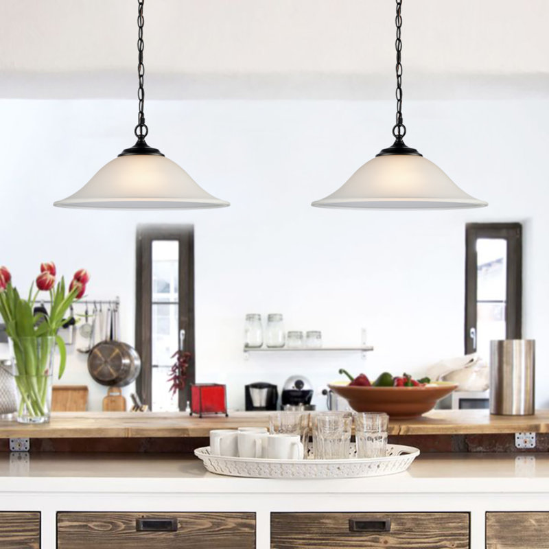 Luminaire suspendu 1 lumière en noir avec verre gravé à l'eau-forte