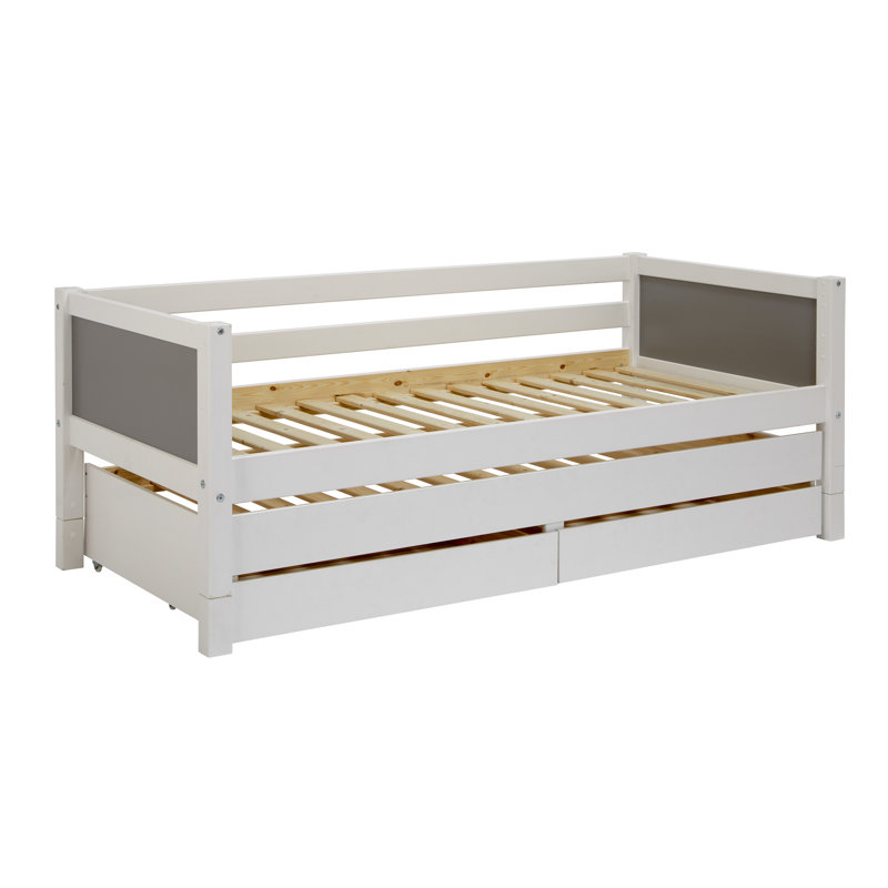 Booth Solid Wood EU Single - 90 X 200 Cm with Trundle, White/Grey