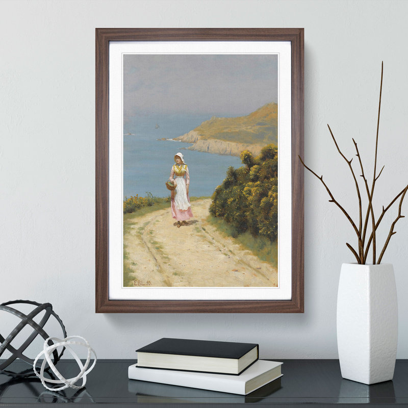 Coastal Path by Edmund Leighton - Picture Frame Graphic Art, 36cm H x 27cm W x 2cm D, Walnut Framed