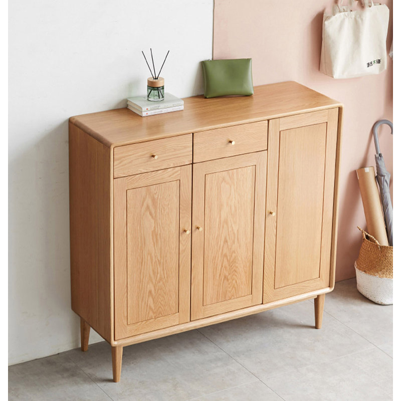 Armoire à chaussures en bois de chêne vernis sans odeur, Bois naturel