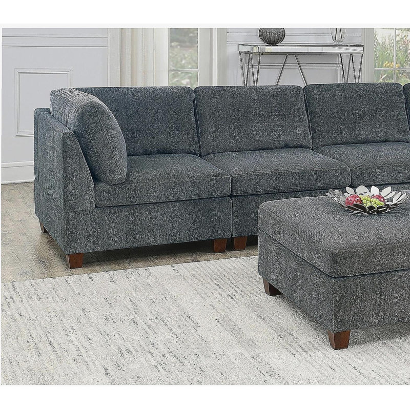 1 pièce ARMLESS CHAIR SEULEMENT en tissu chenille gris avec accoudoirs modulaires et coussins de salon