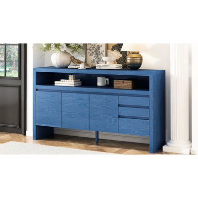 60" Modern 3 - Door Sideboard With Drawers, Solid Ash Veneer , Semi Open Shelf, Multi Purpose Storage, Center Reinforced Legs, Suitable For Living Room, Hallway, Dining Black Color 60 Inch Doors And