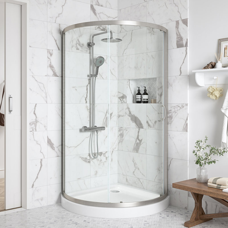 Ensemble de douche en coin rond en nickel satiné L 35 po x l 35 po x H 72,83 po Breeze