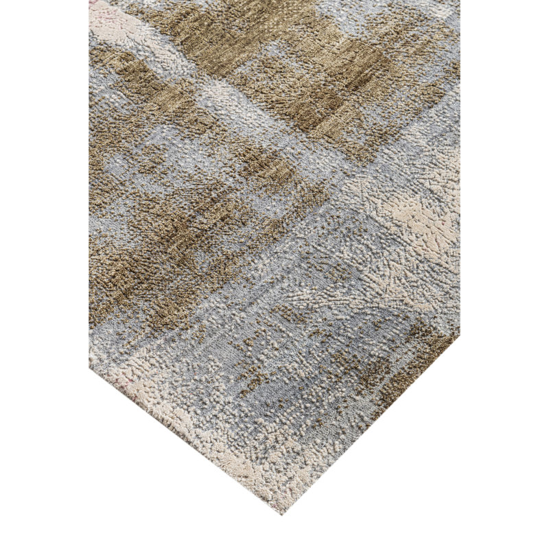 Hand Knotted Abstract Area Rug in Brown/Gray/Pink/White, Rectangle 8' x 10'