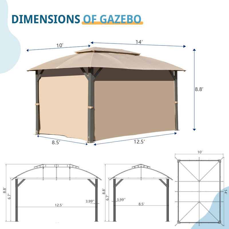 Gazebo, Outdoor Gazebo with Double Roofs, Privacy Curtains, Mosquito Nettings, Heavy Duty Metal Frame Party Tent Canopy for Patio, Backyard, Deck, Lawn