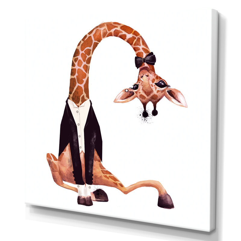 Adorable jolie girafe à l'aquarelle avec redingote, H 16 po x l 16 po x P 1 po, Toile tendue