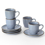  Stoneware 3oz Espresso Cup & Saucer Set (Set of 4)