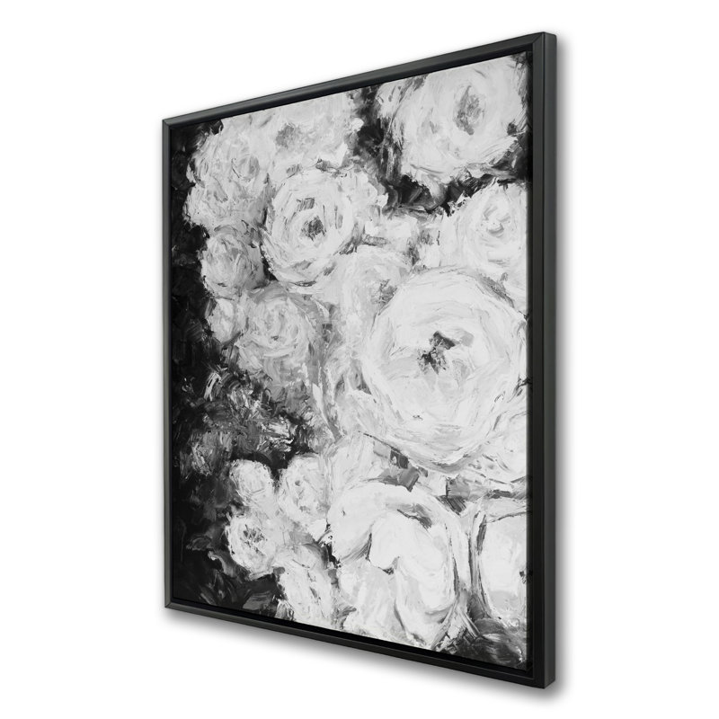 Jardin de roses monochrome - Toile encadrée grise pour le décor de la chambre à coucher