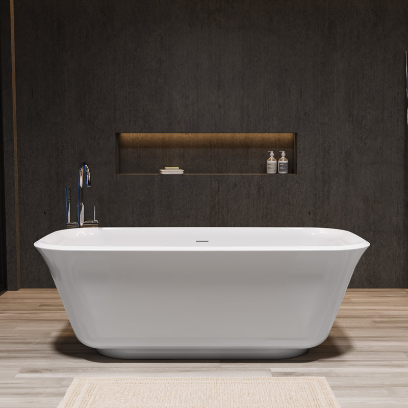 100% Acrylic Freestanding Bathtub, Soaking Tub with Heat Retention, Ergonomic BathTub for Bathroom