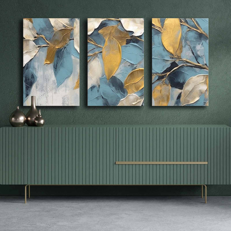 Superbe ensemble de peinture sur toile décorative (3 pièces), 100% toile, taille totale: 57,1 po x 27,6 po | Structure 100% bois de pin, épaisseur: 0,1 pouce | Parfait pour le décor du salon et de la chambre à coucher, des couleurs vives et un design