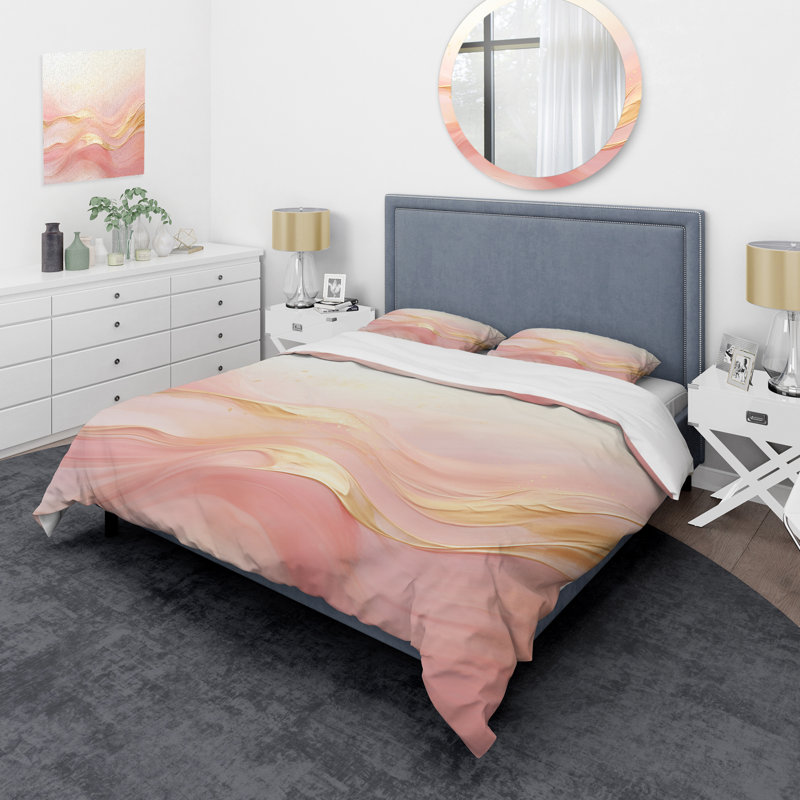 Ensemble de housse de couette or et rose Soft Wave Fusion II - formes abstraites