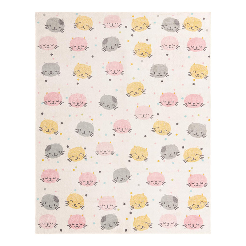 Tapis pour enfant rose / gris / jaune Whimsy Molly, Rectangle 7 pi 10 po x 10 pi