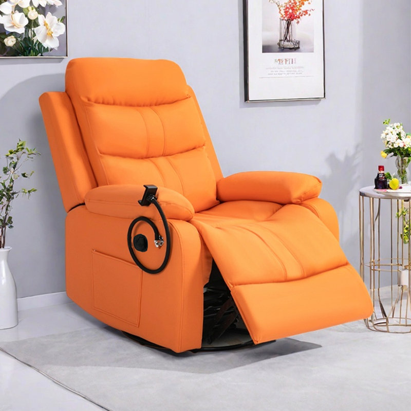Living Room Single Comfy Faux Leather Recliners, Cyan