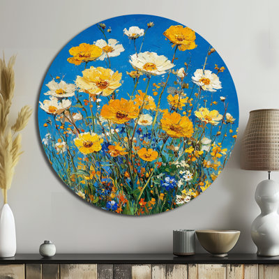 «Yellow Daylight Joy Wildflowers I», reproduction d'art en métal jaune traditionnel