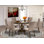 7 Piece Dining Table Set Consist of a Round Dining Room Table with Pedestal and 6 Dark Khaki Linen Fabric Parsons Chairs, Distressed Jacobean