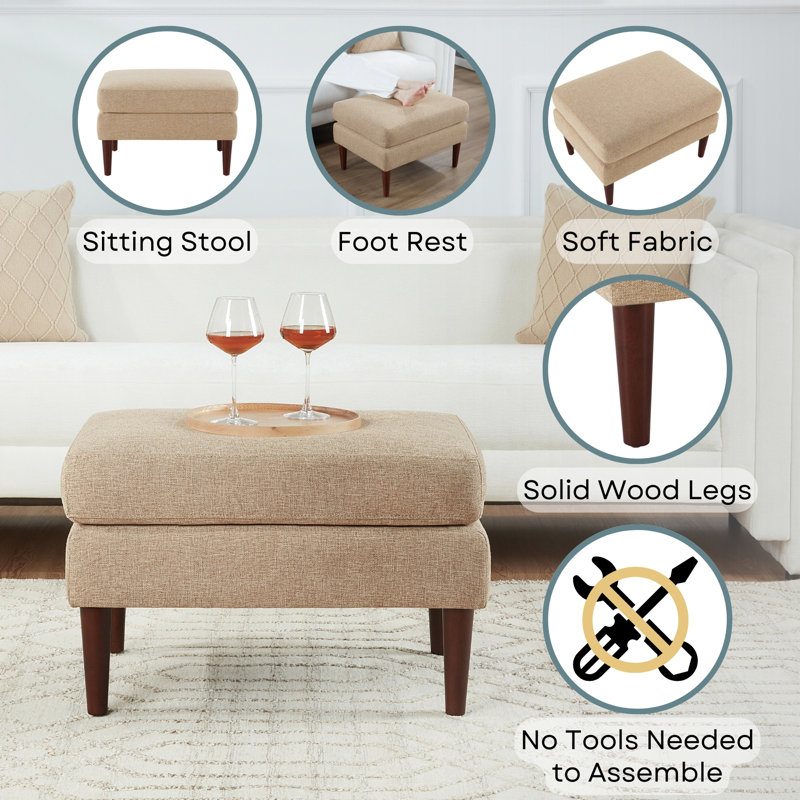 Corwith Upholstered Ottoman, Tan Fabric/Dark Walnut