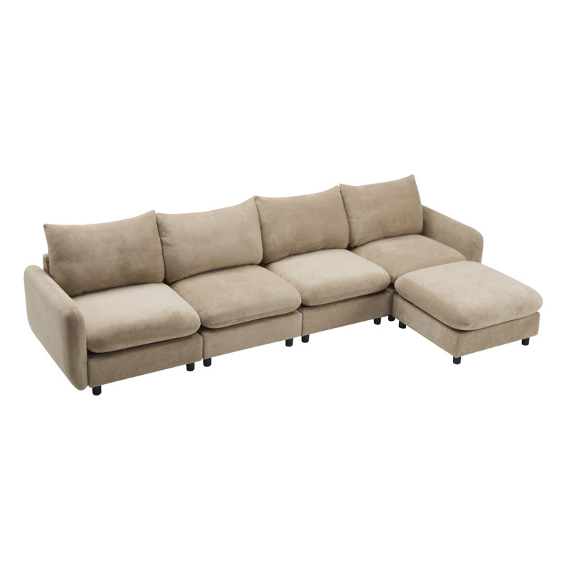 130 In. Oversize 5Piece L Shaped Modular Free Combination Sectional Velvet Sofa Couch With Ottoman For Living Room And Spacious Space, Nomad