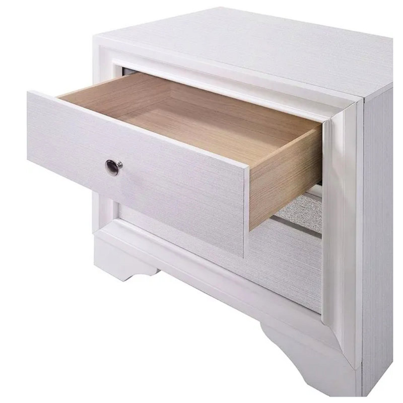 Table de chevet blanche 3 - Design contemporain avec espace pour bijoux caché et compartiment en nickel massif