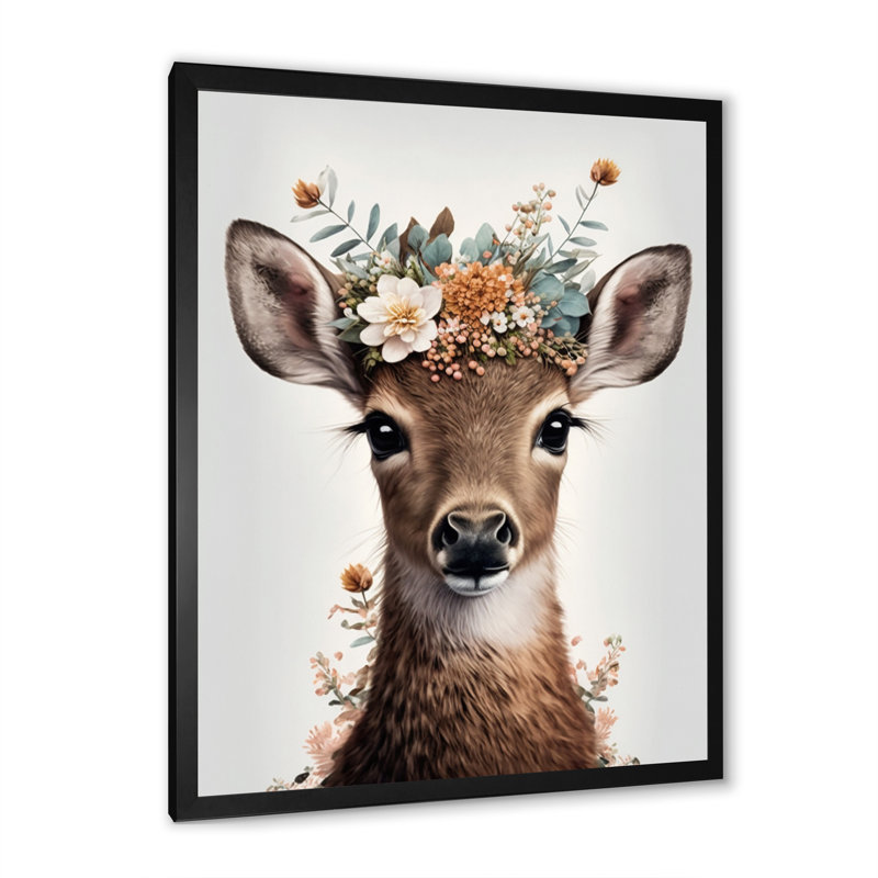 «Cute Baby Deer with Floral Crown II», reproduction de photo sur toile, H 20 po x l 12 po x P 1 po
