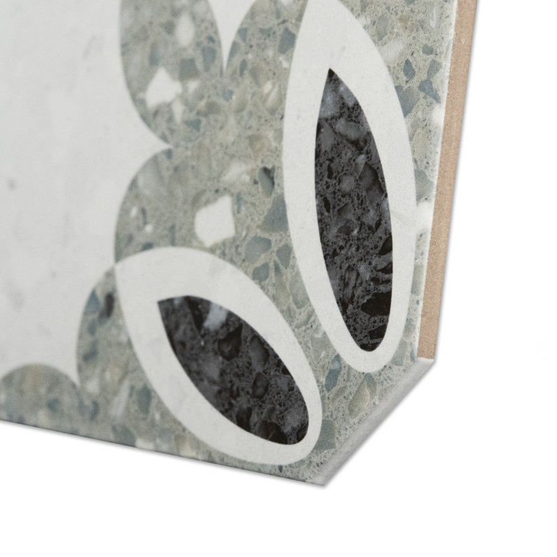 Riviera Octagon Antibes Verde avec Taco 7-7 / 8 po X 7-7 / 8 po Carreau de porcelaine pour plancher et mur, Blanc/Noir