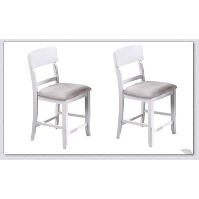 Gray Modern Ladder Back High Chairs with Fabric Cushion, Set of 2 for Counter-Height Dining, Wooden and Comfortable