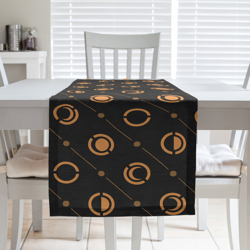 Classic Moon Phases Table Runner, 16" x 72", Black/Light Orange