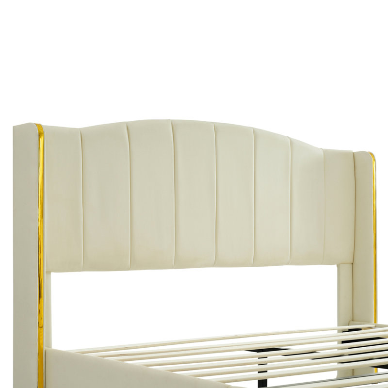 Ensemble de chambre à coucher 3 pièces avec lit plateforme tapissier et table de chevet, Beige